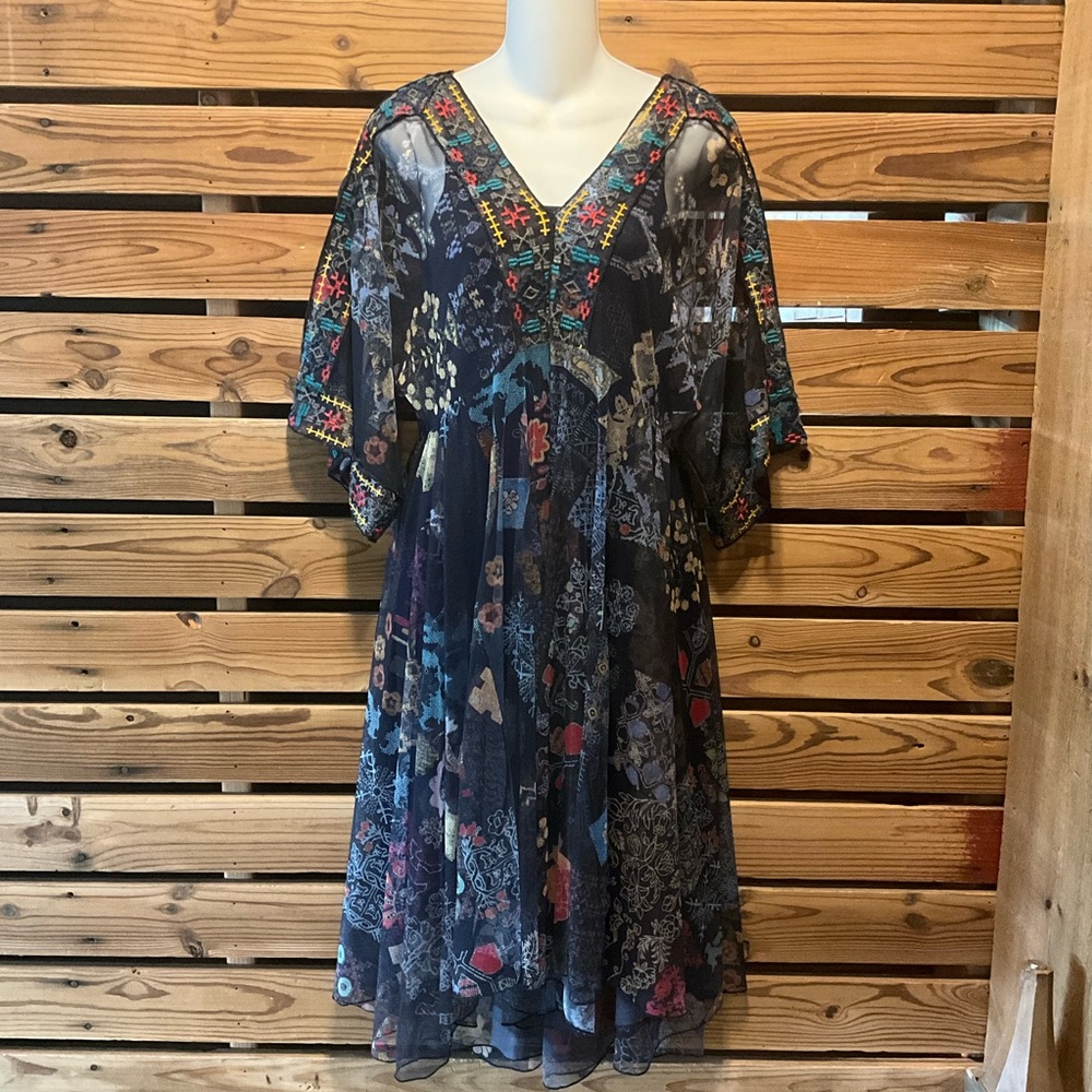 NWT$378 Johnny Was Biya Mazzy Embroidered Kimono Sleeve Slip Dress